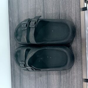 Black Double Strap Slip-On Sandals